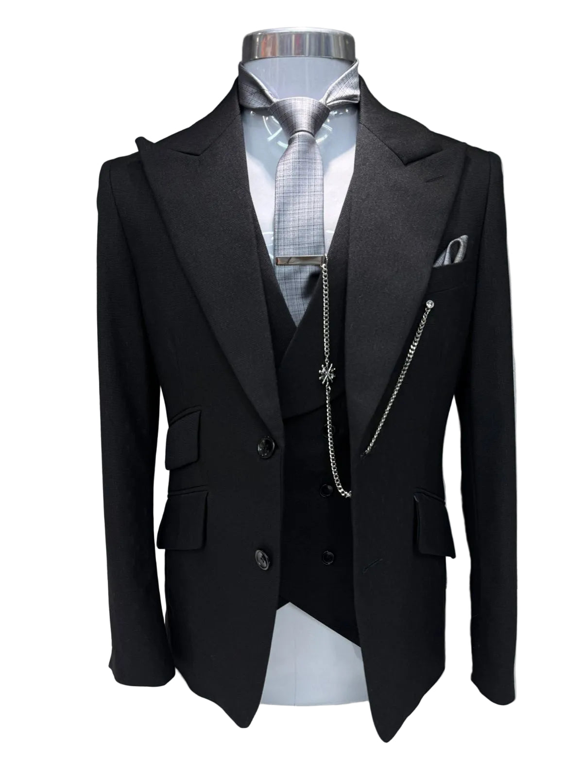 Men's 2 Piece Double Breasted Black Suit