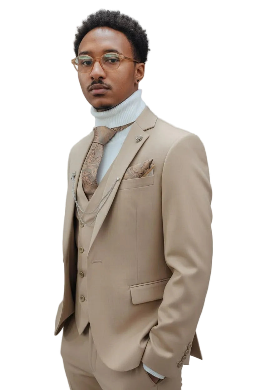 Men's 2 Piece Double Breasted Brown Suit