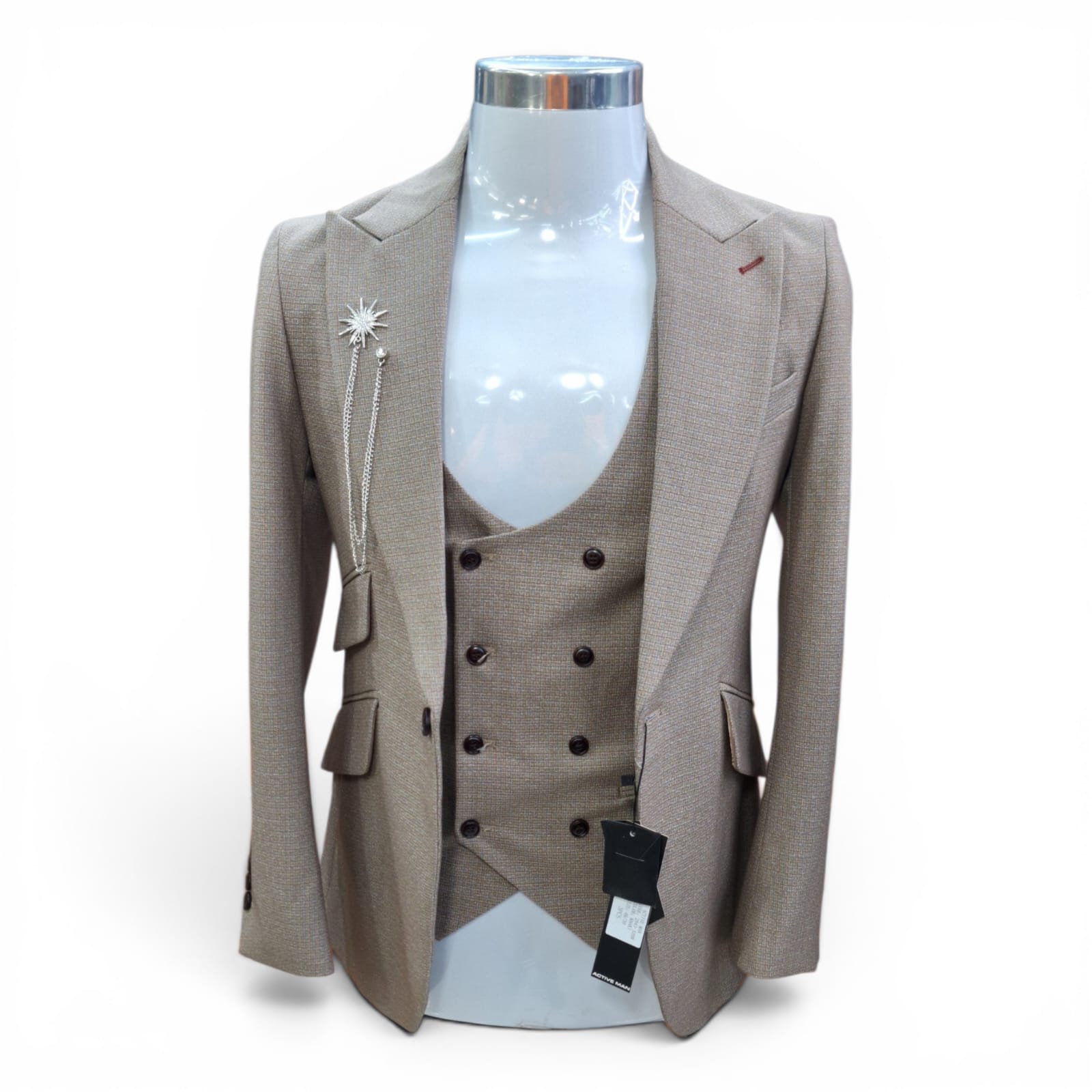 Men's 2 Piece Double Breasted Brown Suit
