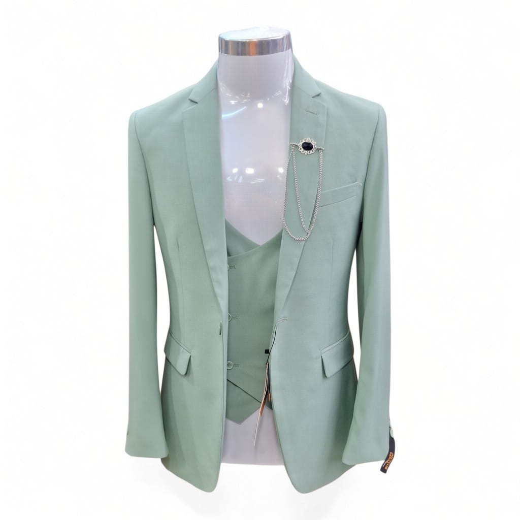 Men's 2 Piece Double Breasted Light Green Suit
