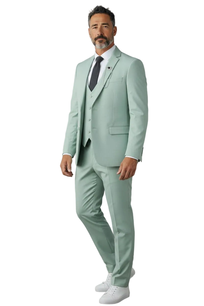 Men's 2 Piece Double Breasted Light Green Suit